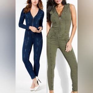 GUESS Sexy Denim Long Sleeve Zip Up Jumpsuit size LARGE